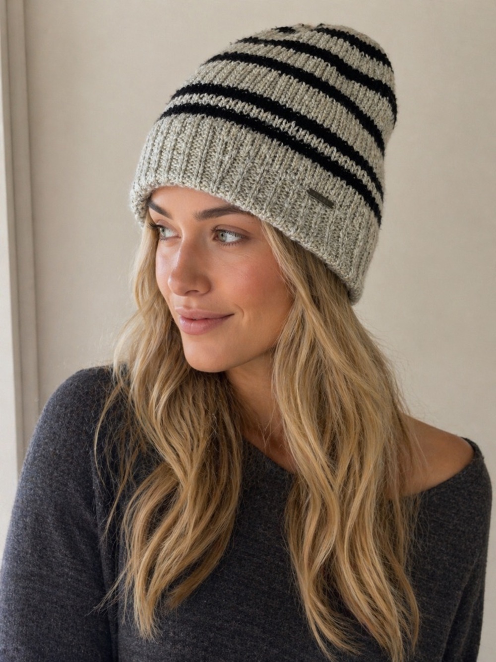 Free People Knit Striped Beanie Hat